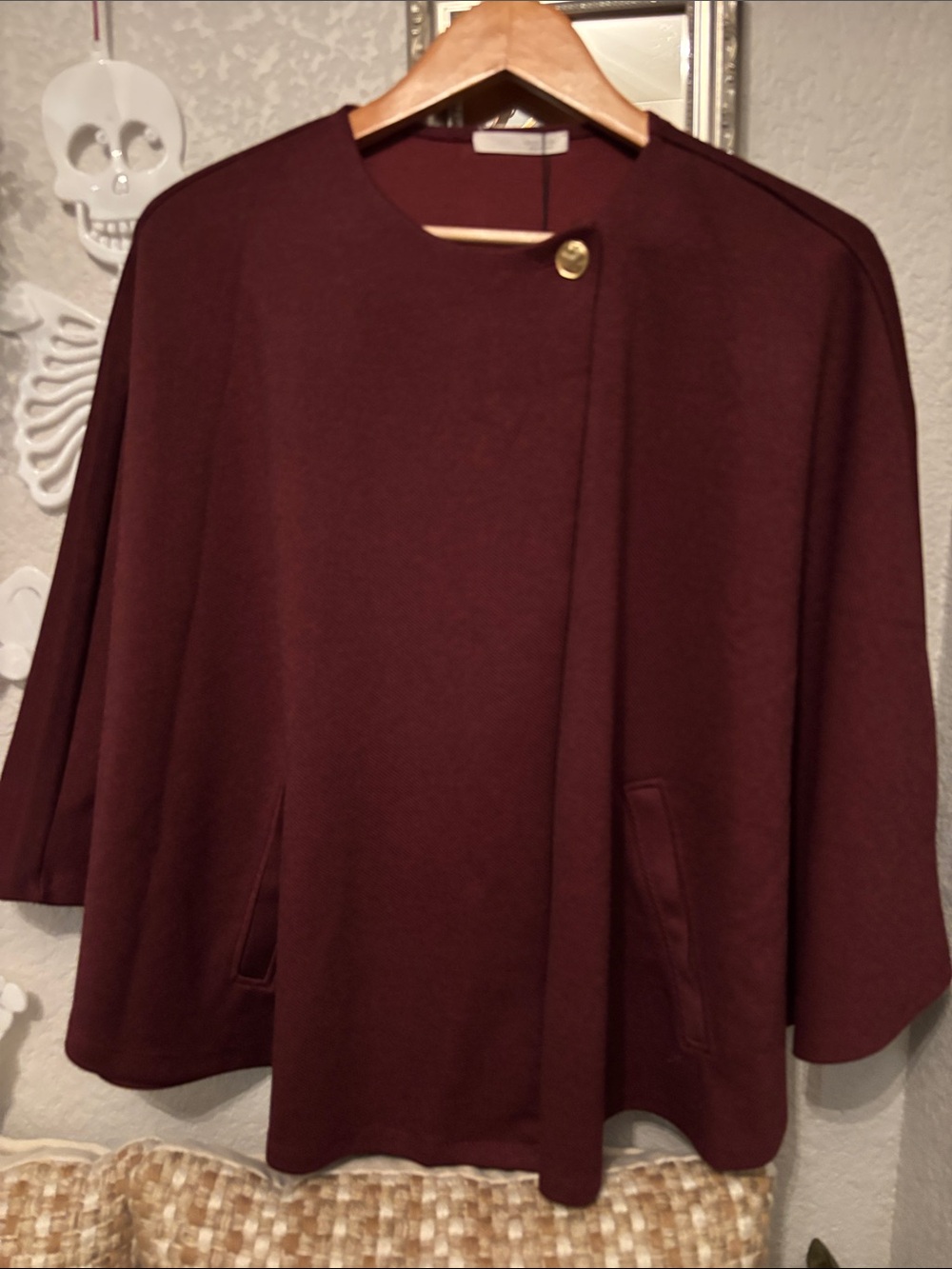 Zara Maroon Cape-Style Button Sweater